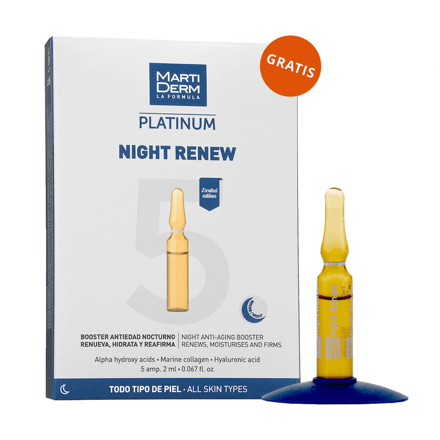 Set mit kostenlosem MartiDerm Shots Hyaluronic Filler, Gesichtsserum, 20 ml + Platinum Night Renew, Nacht-Booster, 2 ml x 5 Ampullen