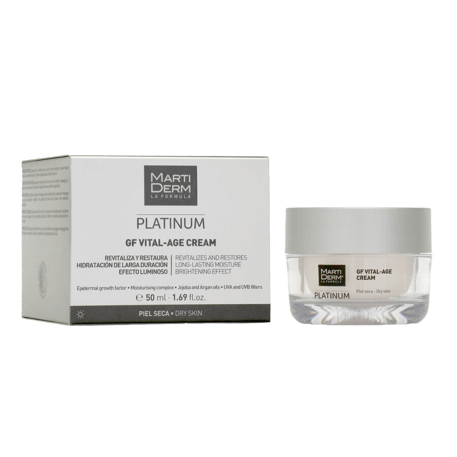 Set con MartiDerm Platinum GF Vital Age Cream in omaggio, crema per pelli secche, 50 ml + Night Renew, booster notturno, 2 ml x 5 fiale