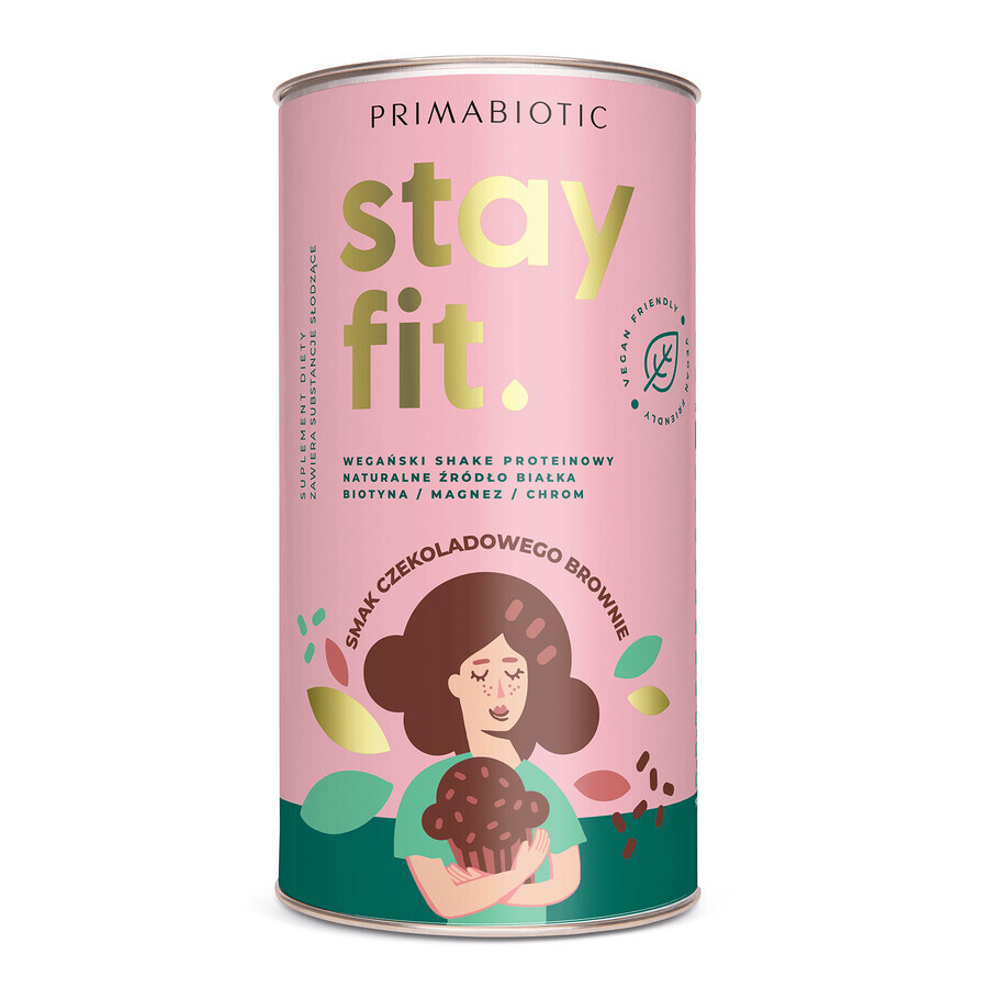 Primabiotic Stay Fit, frullato proteico vegano, gusto brownie al cioccolato, 500 g