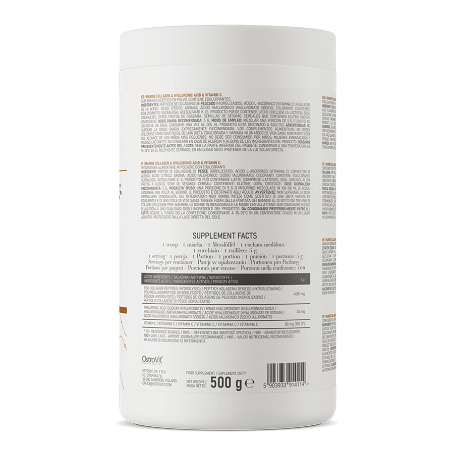 OstroVit Marine Collageen &amp; Hyaluronzuur &amp; Vitamine C, mango-ananas smaak, 500 g