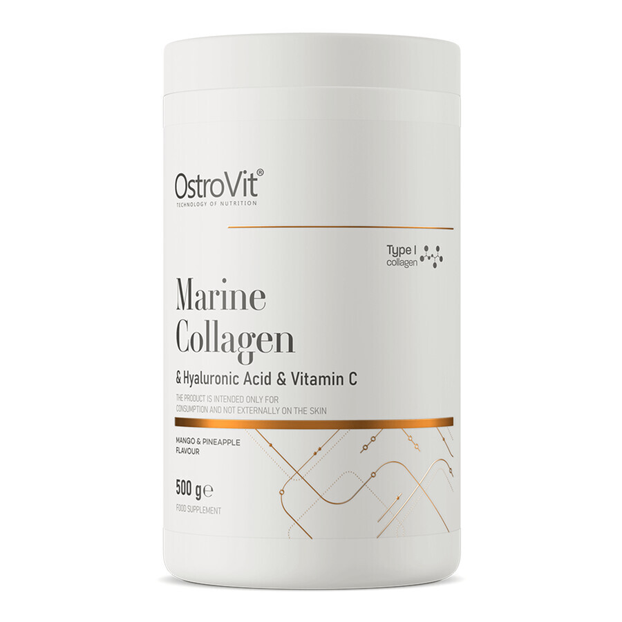 OstroVit Marine Collageen &amp; Hyaluronzuur &amp; Vitamine C, mango-ananas smaak, 500 g