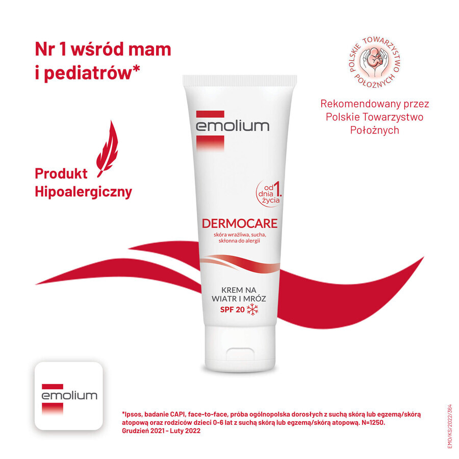 Set Emolium Dermocare, crema vento e gelo, dal 1° giorno, SPF 20, 2 x 75 ml + emulsione bagno, 50 ml in omaggio