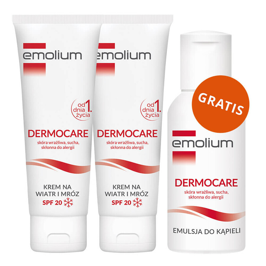 Set Emolium Dermocare, crema vento e gelo, dal 1° giorno, SPF 20, 2 x 75 ml + emulsione bagno, 50 ml in omaggio