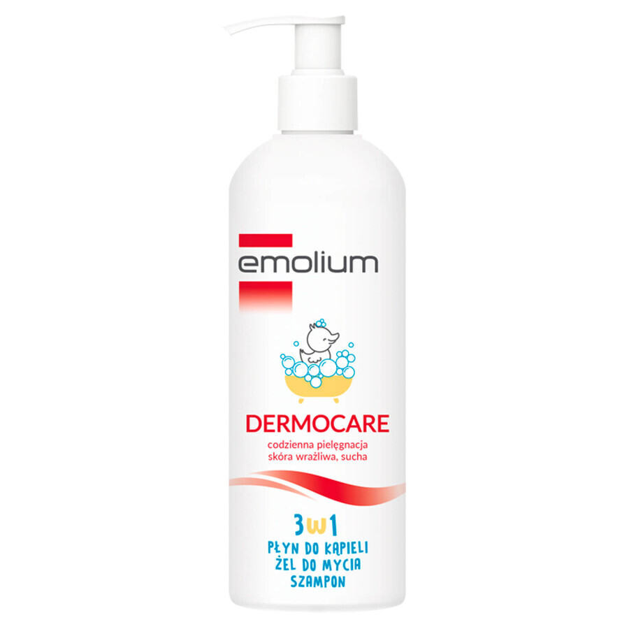 Emolium Dermocare Set 3 in 1, lozione da bagno, gel lavante e shampoo, dopo 1 mese, 2 x 400 ml + emulsione da bagno, 50 ml in omaggio