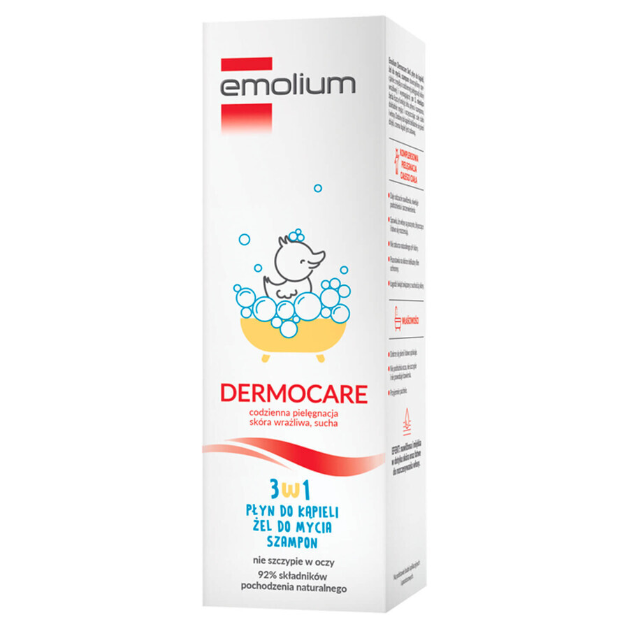 Emolium Dermocare Set 3 in 1, lozione da bagno, gel lavante e shampoo, dopo 1 mese, 2 x 400 ml + emulsione da bagno, 50 ml in omaggio