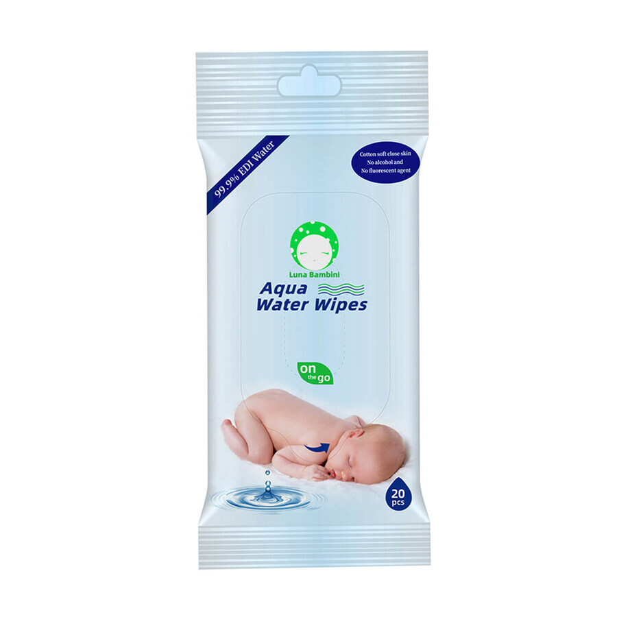 Luna Bambini Aqua Water Wipes, șervețele umede, apă, de la naștere, 20 bucăți