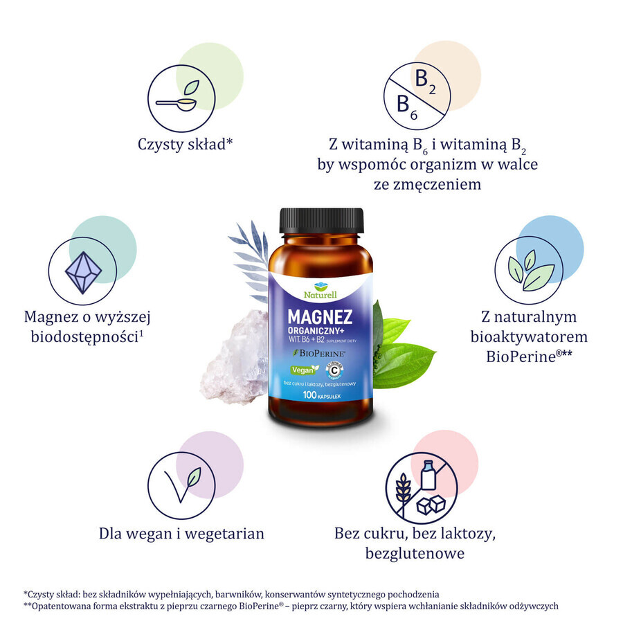 Naturell Magnesio+ organico, 100 capsule