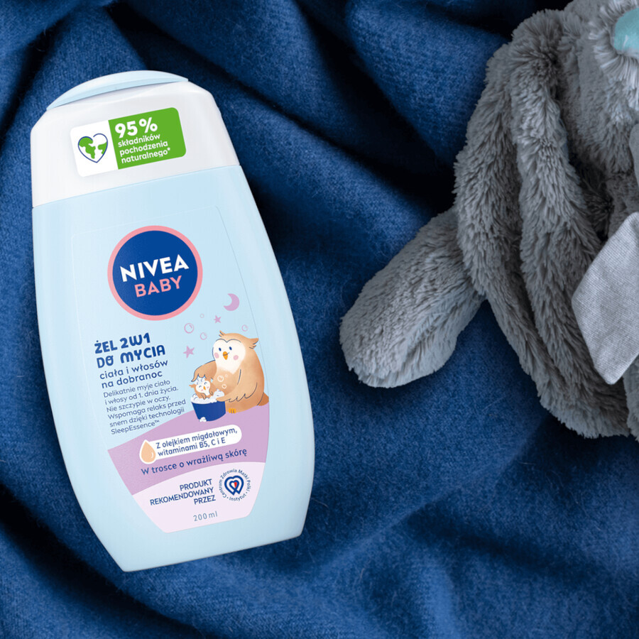 Nivea Baby, 2-in-1-Reinigungsgel für Körper und Haare vor dem Schlafengehen, ab 1. Tag, 200 ml