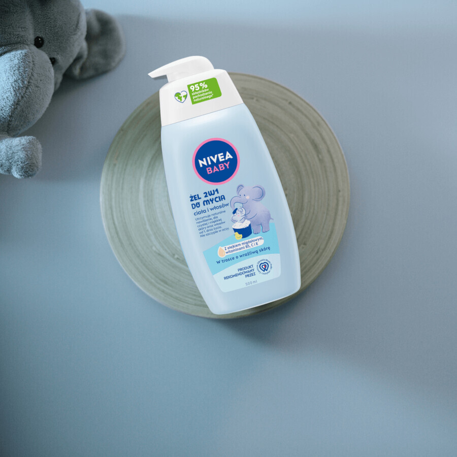 Nivea Baby, gel de curățare 2 în 1 pentru corp și păr, din prima zi, 500 ml