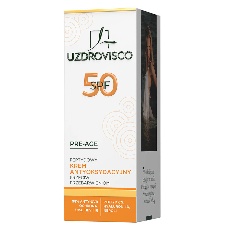 Uzdrovisco Pre-Age, crema antiossidante contro l'iperpigmentazione, SPF 50, 50 ml