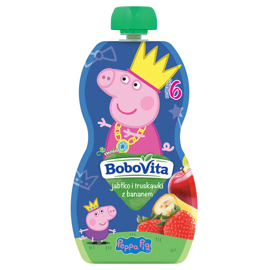 BoboVita Peppa Pig Mousse in tubetto, mela e fragola con banana, dopo 6 mesi, 100 g