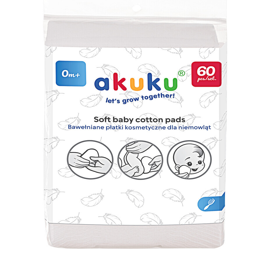 AKUKU, cuscinetti cosmetici per bambini, cotone, 60 pezzi