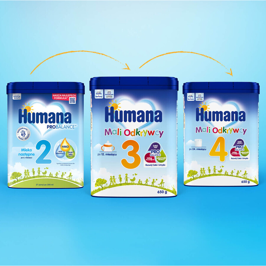 Humana ProBalance 2, Folgemilch, nach 6 Monaten, 2 x 750 g + Benelife Vitamin D3, 5,5 ml gratis