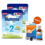 Humana ProBalance 2, Folgemilch, nach 6 Monaten, 2 x 750 g + Benelife Vitamin D3, 5,5 ml gratis