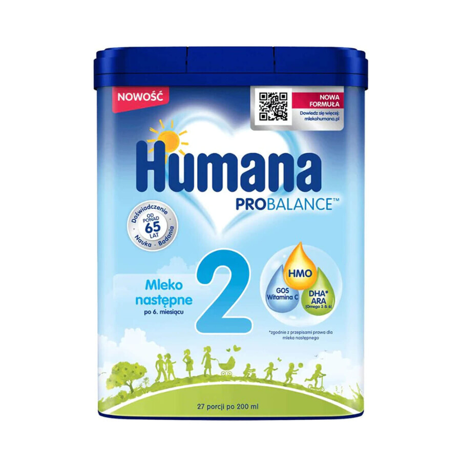 Humana ProBalance 2, Folgemilch, nach 6 Monaten, 2 x 750 g + Benelife Vitamin D3, 5,5 ml gratis