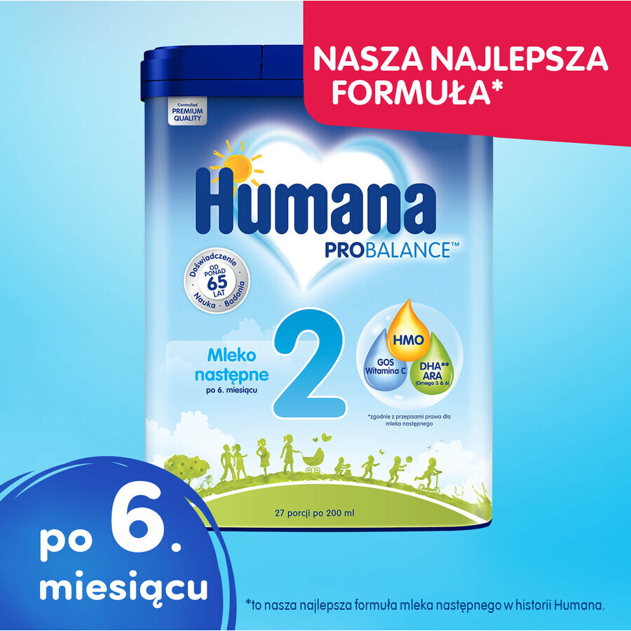 Humana ProBalance 2, Folgemilch, nach 6 Monaten, 2 x 750 g + Benelife Vitamin D3, 5,5 ml gratis