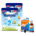 Humana ProBalance 2, Folgemilch, nach 6 Monaten, 2 x 750 g + Benelife Vitamin D3, 5,5 ml gratis