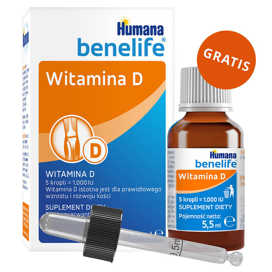 Set Humana 4 Mali Explorers, bebida de leche en polvo, después de 24 meses, 2 x 650 g + Benelife Vitamina D3, 5,5 ml gratis