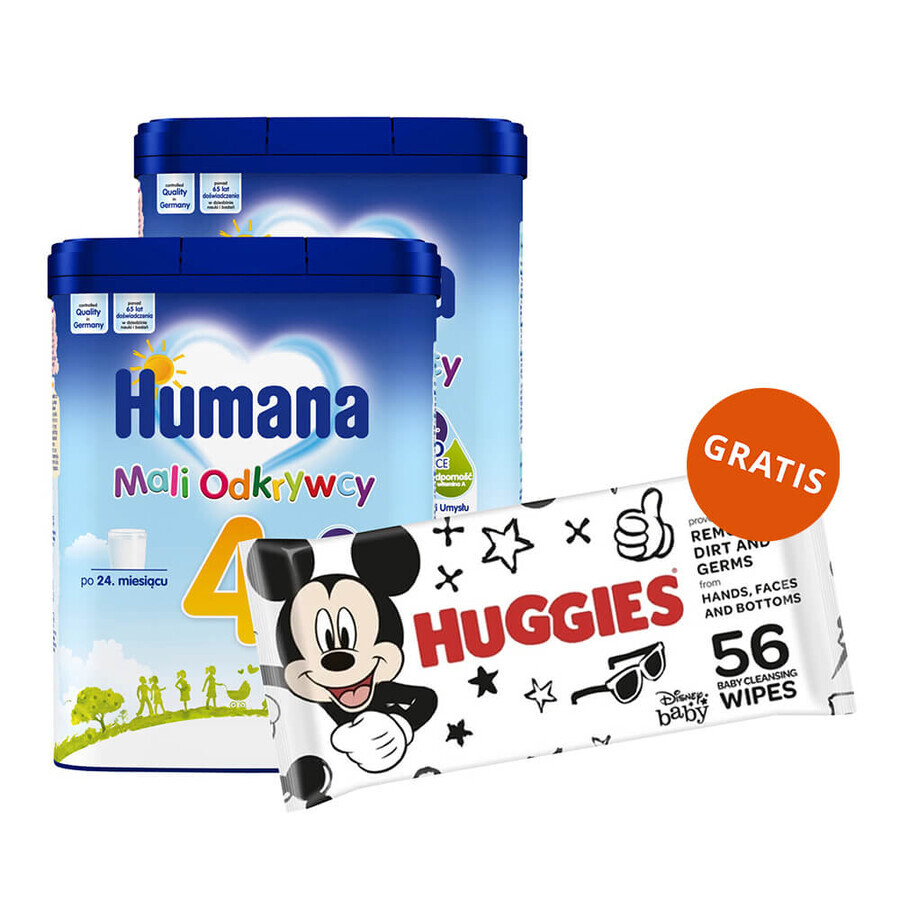 Humana 4 Little Explorers Milk Powder Set After 24 Months 2 x 650g + Wet Wipes 56 Free