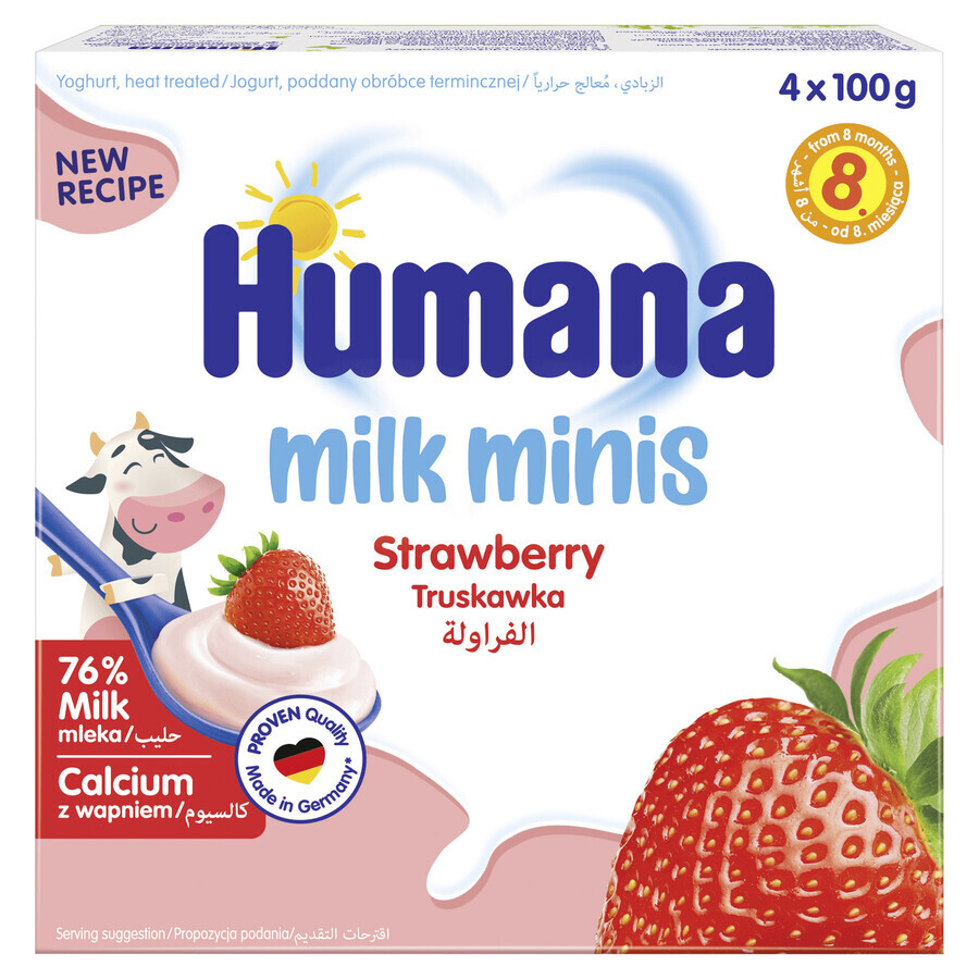 Humana Milk Minis dessert allo yogurt al gusto di fragola, dopo 8 mesi, 4 x 100 g