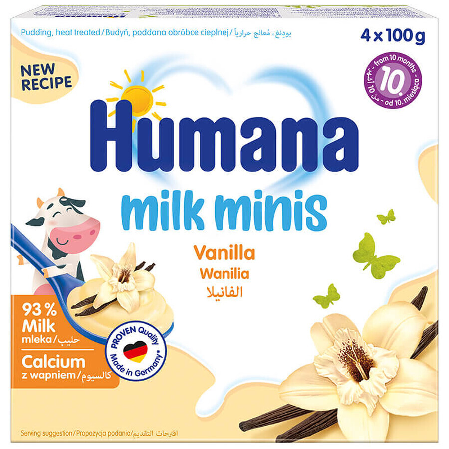 Humana Milk Minis Dessert, budino alla vaniglia, dopo 10 mesi, 4 x 100 g