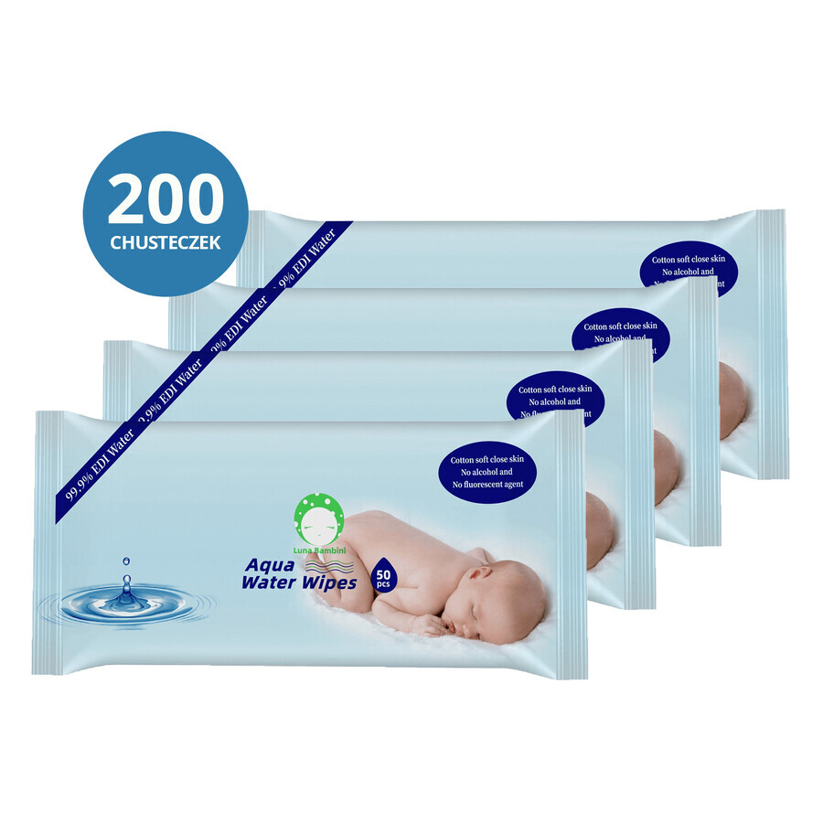 Luna Bambini Aqua Water Wipes set, șervețele umede, apă, 4 x 50 bucăți