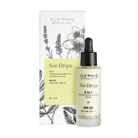 Alkmie Sun Drops 2in1, protezione solare e siero multiattivo, SPF 30, 30 ml