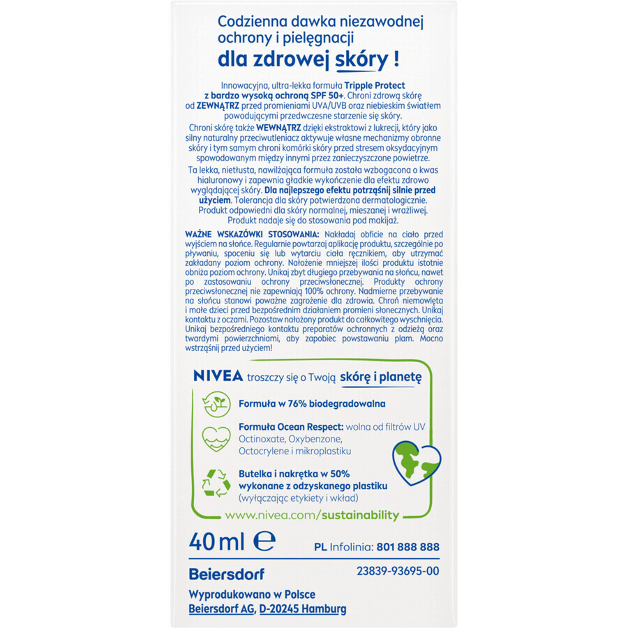 Nivea Sun Tripple Protect, fluido viso, SPF 50+, 40 ml