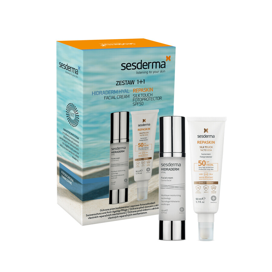 Sesderma Repaskin set, Silk Touch, crème solaire pour le visage, SPF 50, 50 ml + Hidraderm Hyal, crème pour le visage, 50 ml