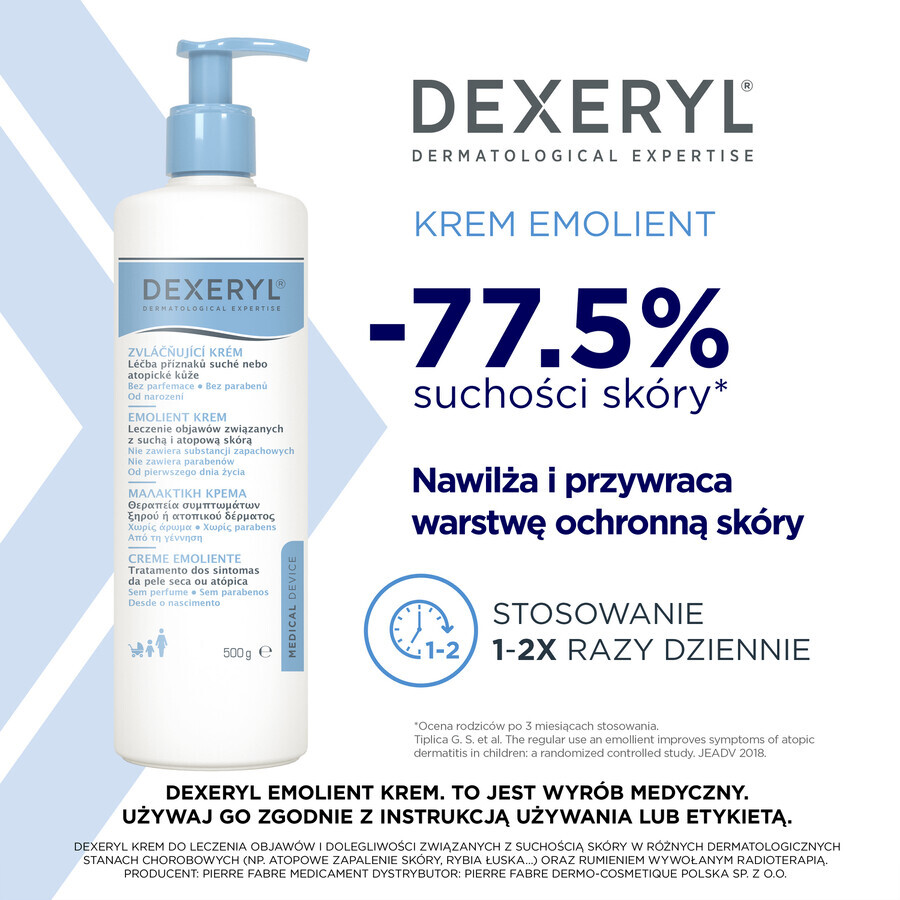 Dexeryl, crema emolliente per pelle secca, 500 g