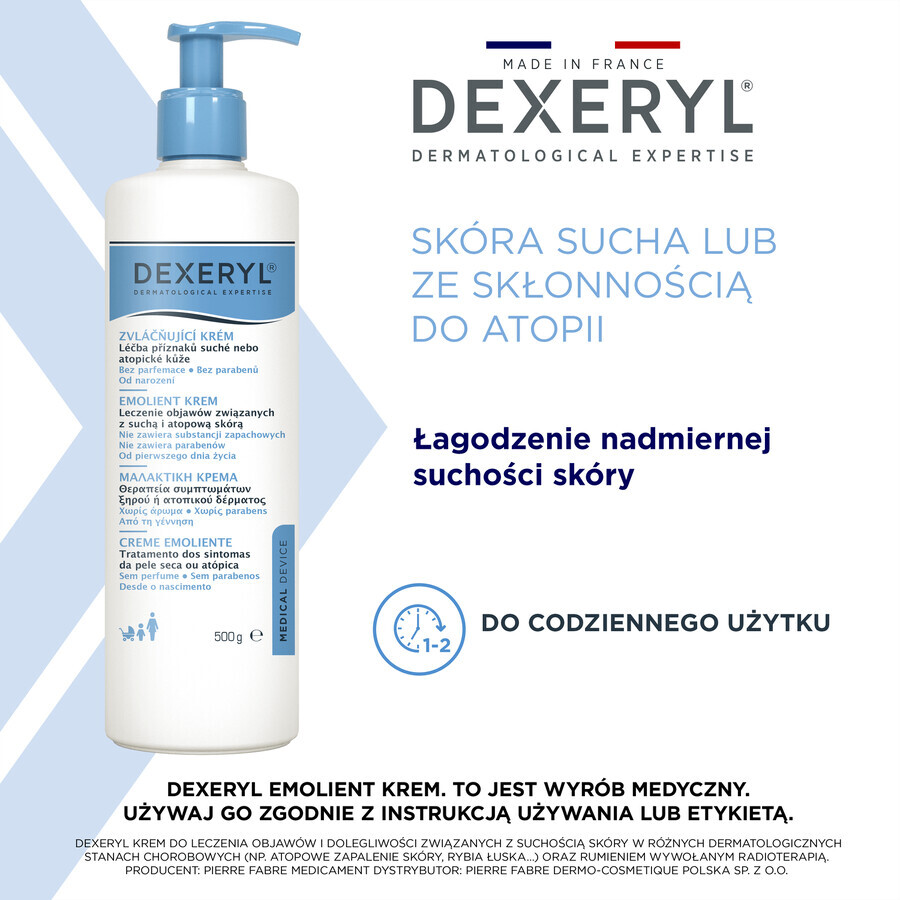 Dexeryl, crema emolliente per pelle secca, 500 g