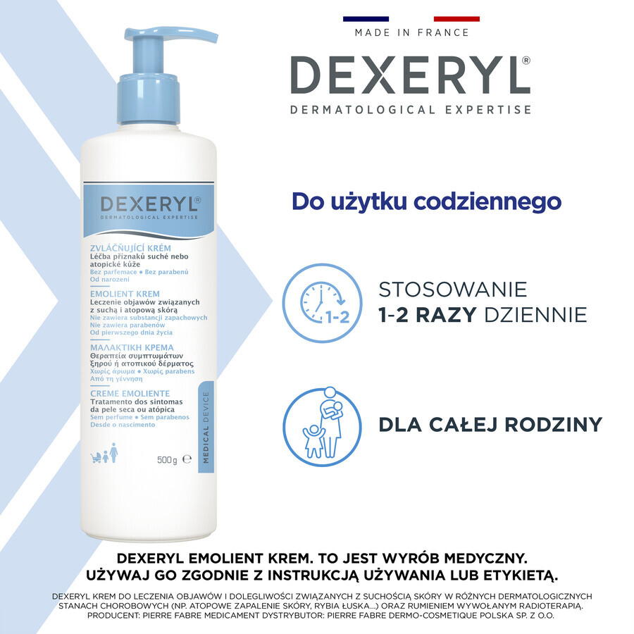 Dexeryl, crema emolliente per pelle secca, 500 g