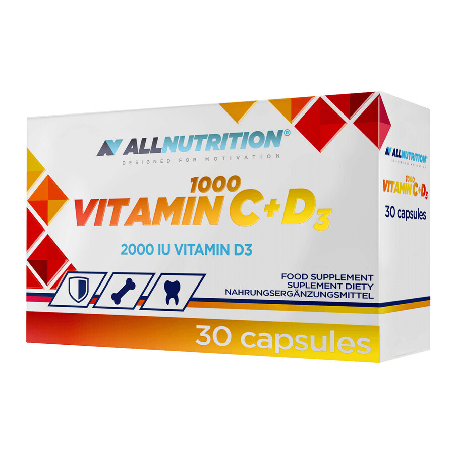 Allnutrition Vitamine C 1000 + D3 set, vitamine C 1000 mg + vitamine D 50 µg, 2 x 30 capsules