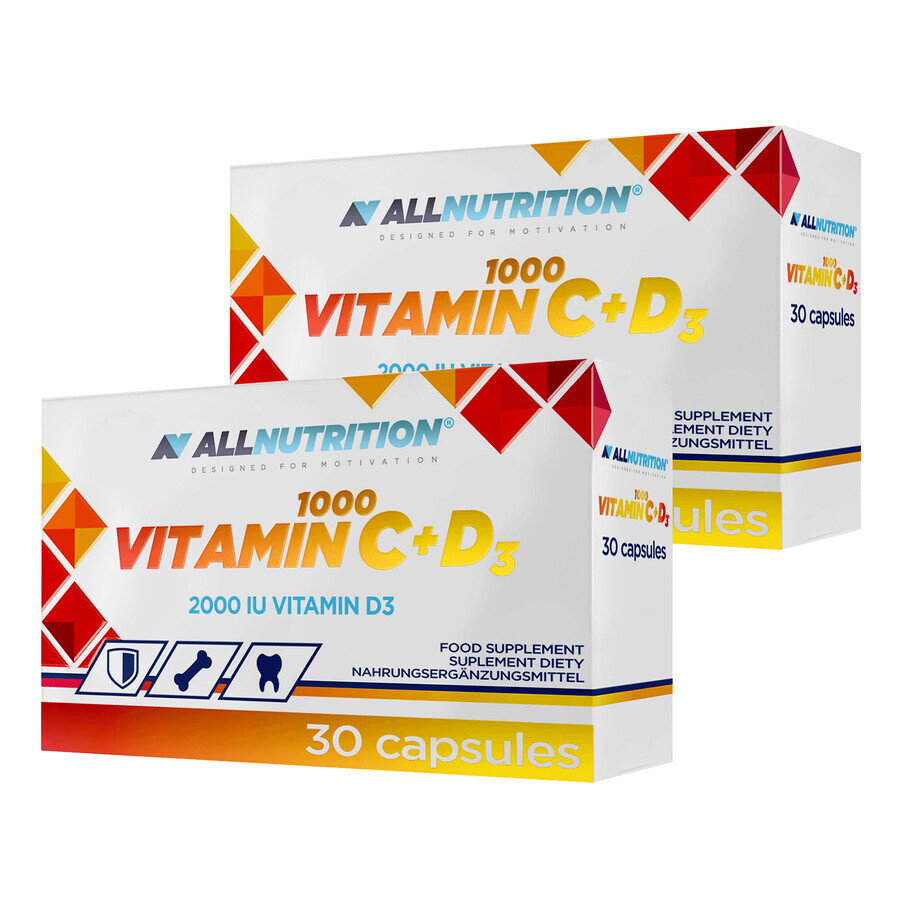 Allnutrition Vitamine C 1000 + D3 set, vitamine C 1000 mg + vitamine D 50 µg, 2 x 30 capsules