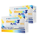 Allnutrition Omega 3 K2 + D3 Set, Fischöl 1000 mg + Vitamin K 100 µg + Vitamin D 2000 IU, 2 x 30 Kapseln