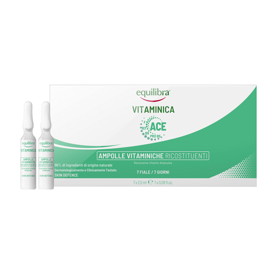 Set Equilibra Vitaminica Ace, fiale vitaminiche ricostituenti, 2,5 ml x 7 fiale + Camomila, shampoo illuminante alla camomilla, 300 ml