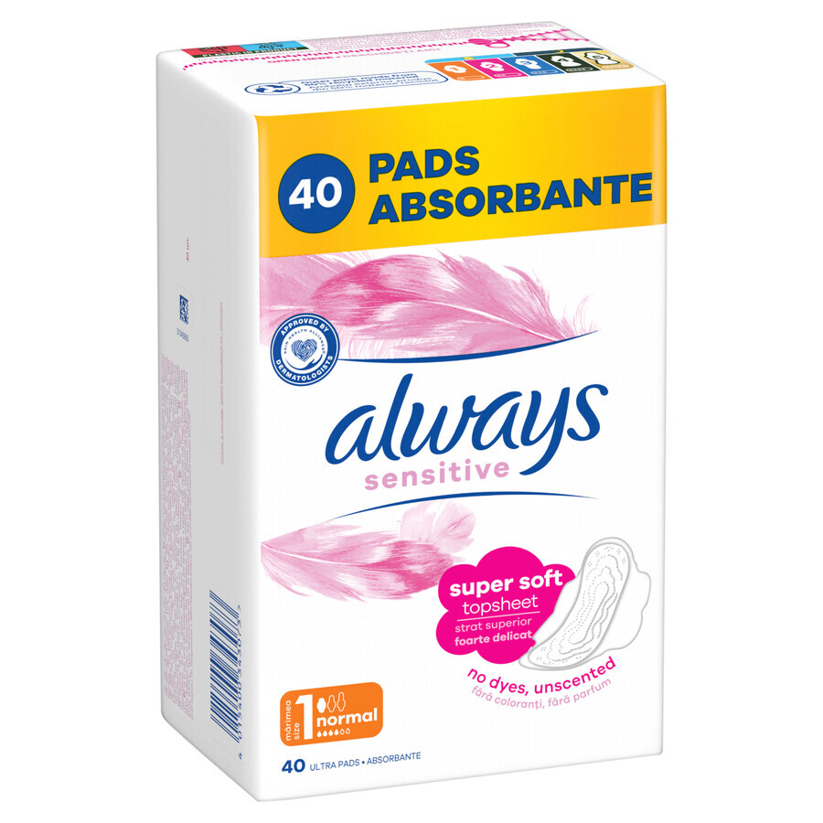 Always Sensitive, hygienic towels with wings, size 1, Normal, 40 pcs