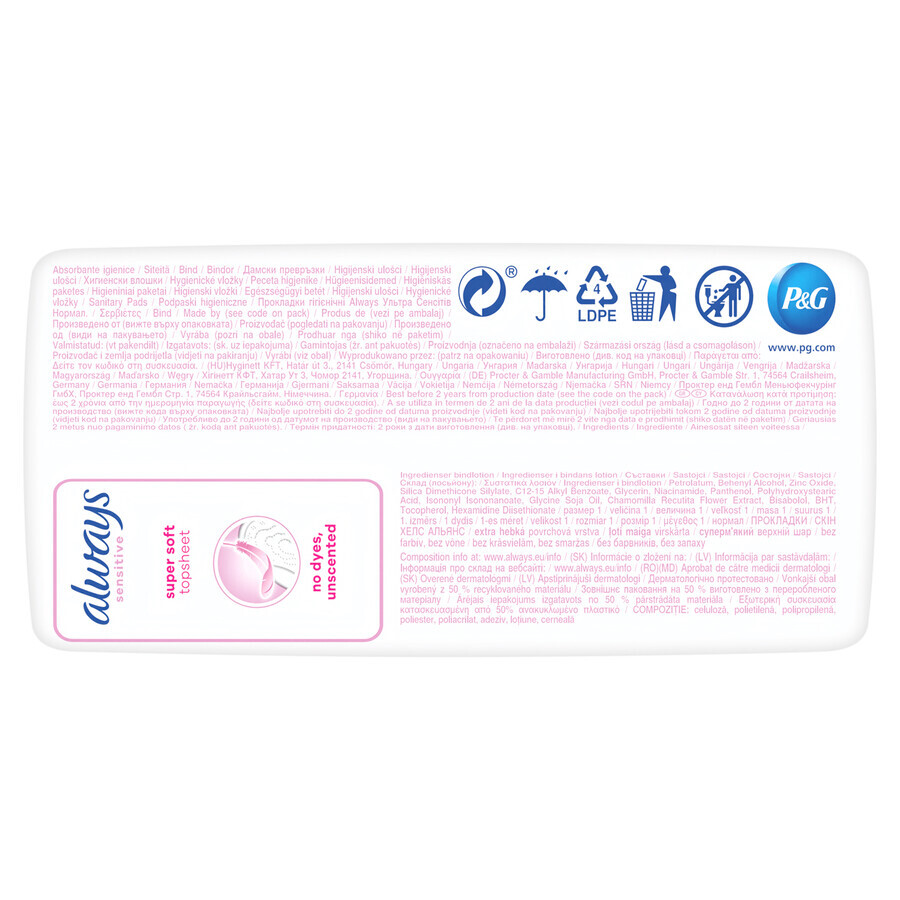 Always Sensitive, hygienic towels with wings, size 1, Normal, 40 pcs