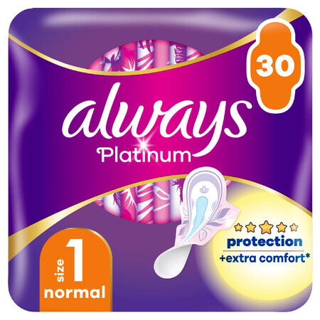 Always Platinum Winged Sanitary Napkins, Size 1, Normal, 30 pcs