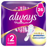 Always Platinum Winged Sanitary Napkins, Size 2, Super, 26 Count