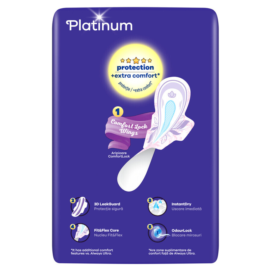 Always Platinum Winged Sanitary Napkins, Size 3, Day & Night, 22 Count