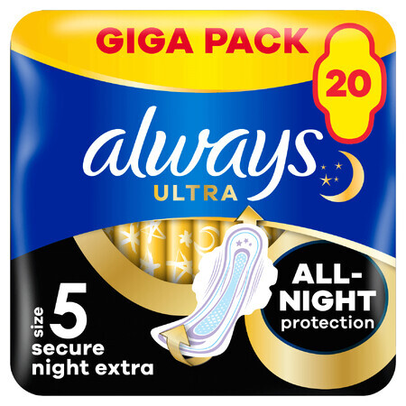 Always Ultra, assorbenti con ali, taglia 5, Secure Night Extra, 20 pezzi