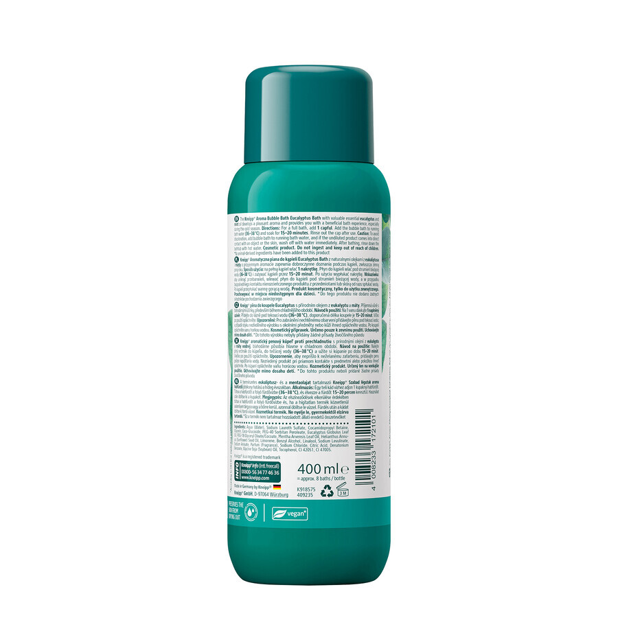 Bagno Kneipp all'eucalipto, bagnoschiuma aromatico, eucalipto e menta, 400 ml