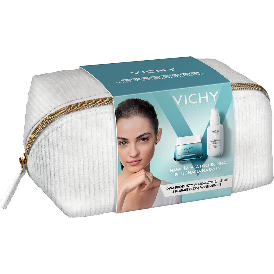 Set Vichy Mineral 89, crema idratante e rivitalizzante, 72h, 50 ml + Capital Soleil UV-Age Daily, fluido anti-foto-invecchiamento, SPF 50+, 40 ml + trousse in omaggio