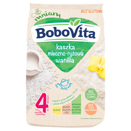 BoboVita Bouillie de riz au lait, vanille, sans gluten, sans sucre ajouté, après 4 mois, 230 g