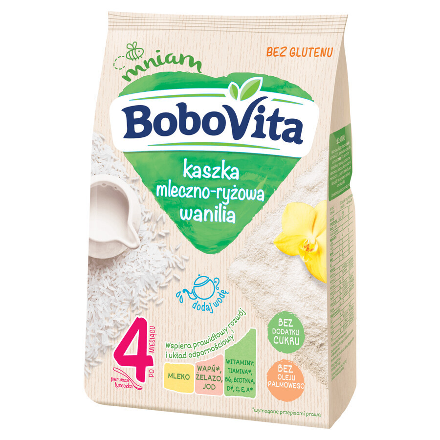 BoboVita Porridge di riso al latte, vaniglia, senza glutine, senza zuccheri aggiunti, dopo 4 mesi, 230 g