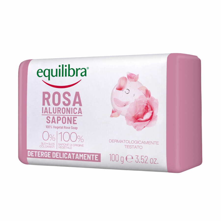 Equilibra Rosa, sapone alla rosa con acido ialuronico, 100 g