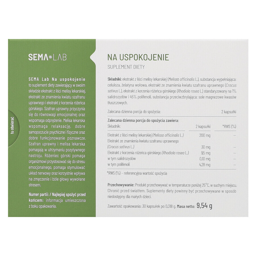 SEMA Lab for calming, 30 capsules