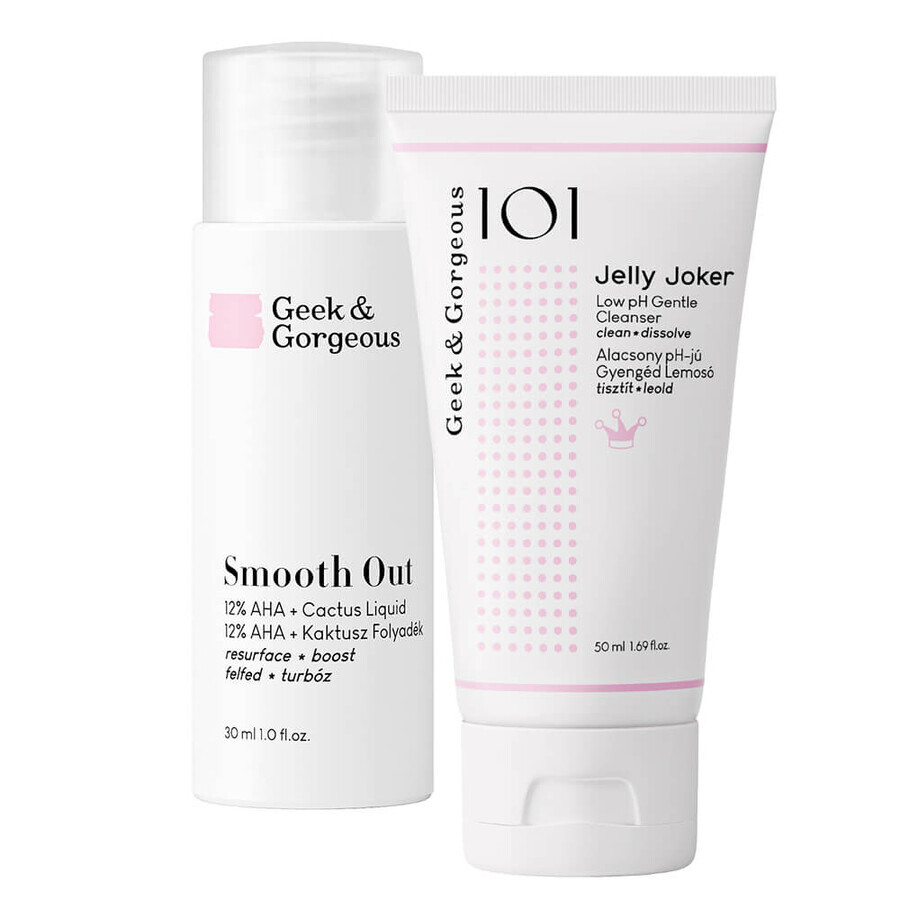 Geek &amp; Gorgeous Smooth Out, powerful exfoliator with 12% AHA acids and soothing prickly pear, 30ml + Jelly Joker, gentle facial cleansing gel, 50ml free