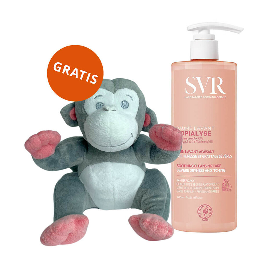 SVR Topialyse Baume Lavant, lozione detergente nutriente per pelli molto secche e atopiche, 400 ml + mascotte di peluche in omaggio